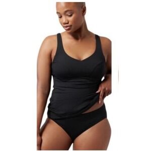 Athleta Black Tankini Top 36D/DD Swim Top Built in Bra Adjustable‎ Straps